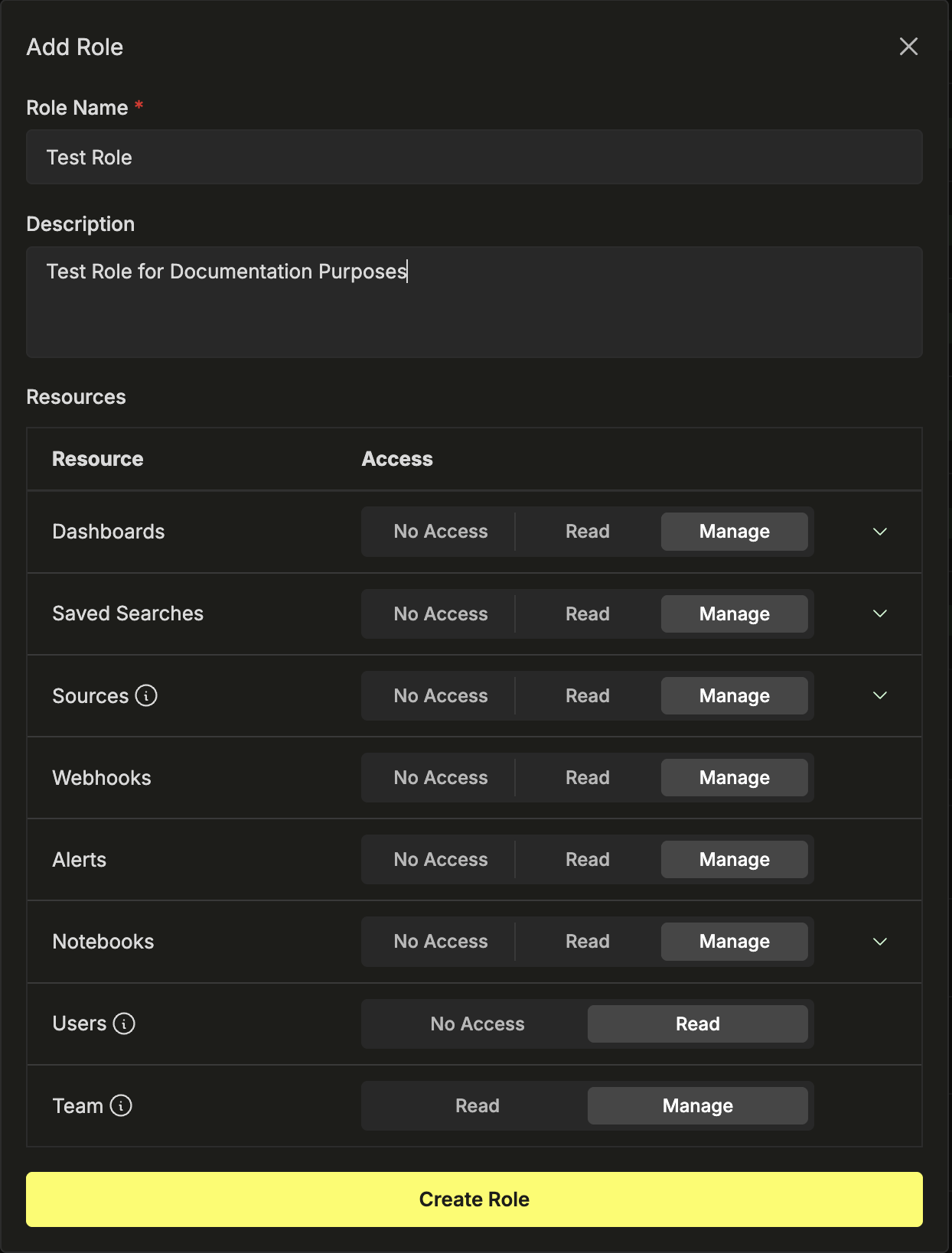 Модальное окно Add Role