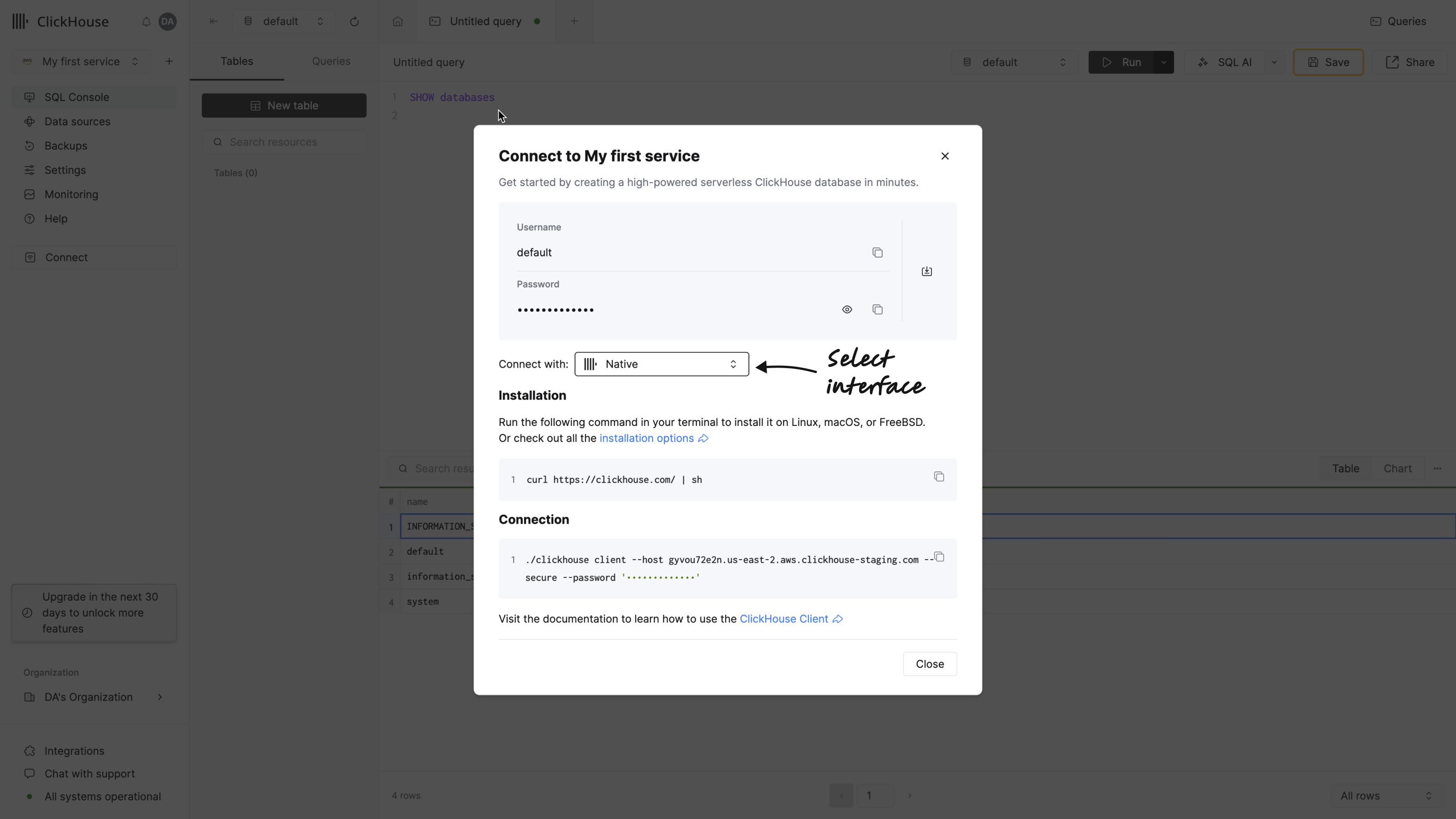 параметры подключения clickhouse client