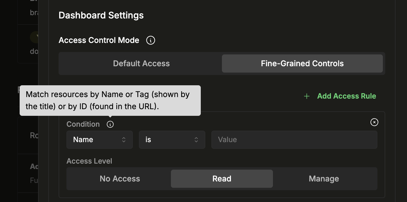 Подсказка для условия: сопоставление ресурсов по имени или тегу (отображается в заголовке) либо по ID (указанному в URL)